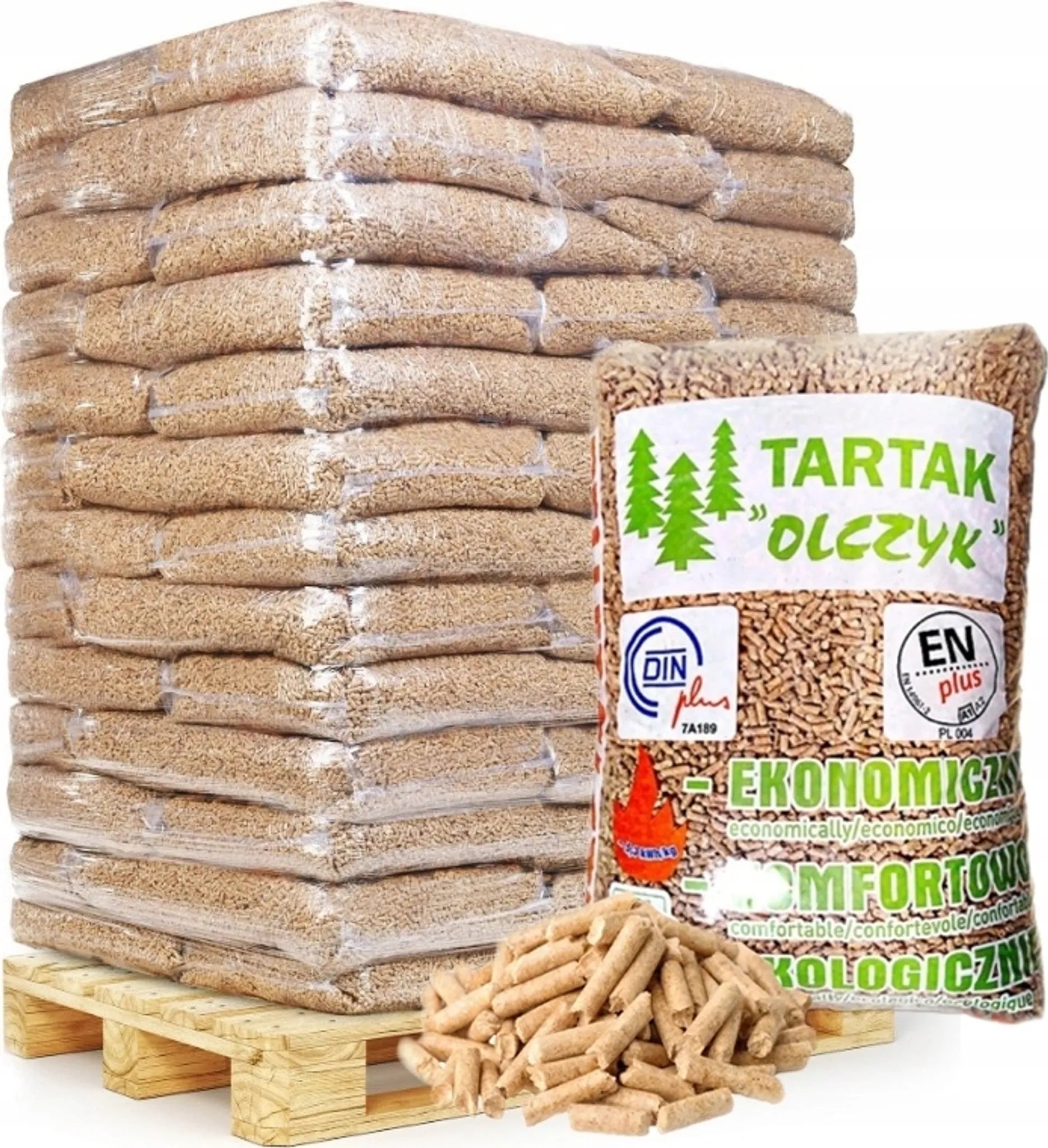 Drevené pelety Olczyk – Paleta 975 kg (65 vriec)