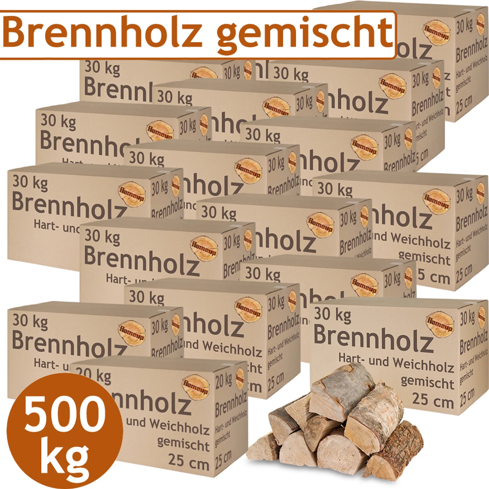 Miešané palivové drevo – 500 kg (buk, dub, breza, borovica, smrek) – drevo do kachlí a krbov – drevo na ohnisko a grilovanie – dĺžka 25 cm