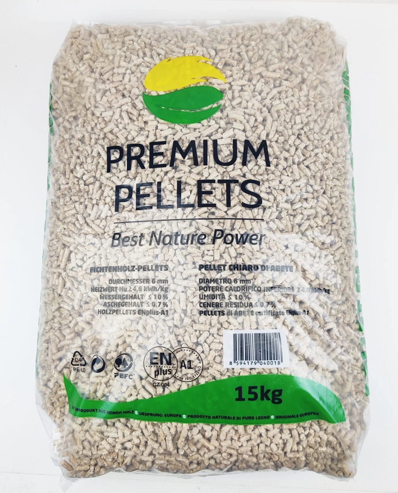 PRÉMIOVÉ PELETY – smrekové drevené pelety ENplus A1 / 1 050 kg (70 vriec × 15 kg)