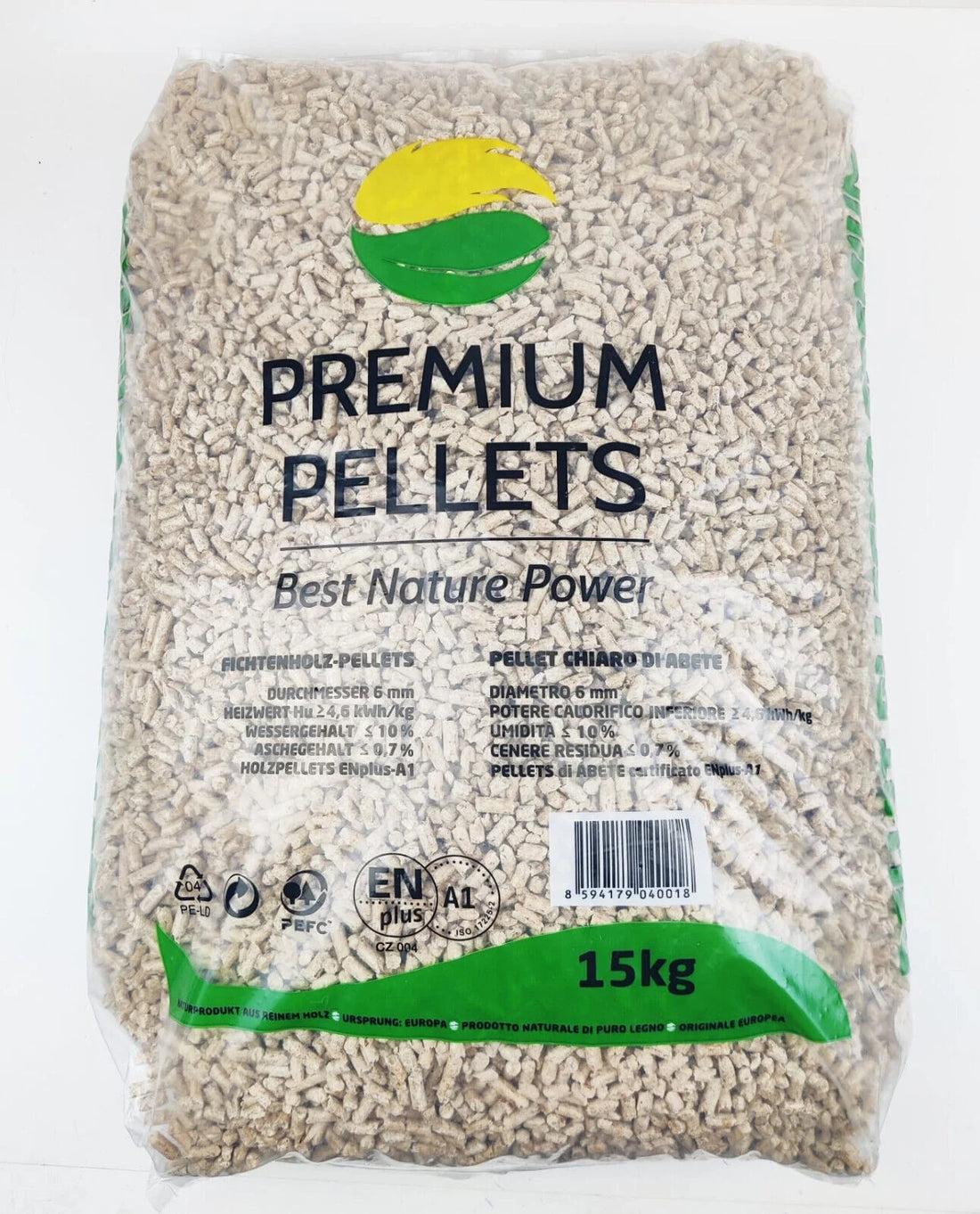 PRÉMIOVÉ PELETY – smrekové drevené pelety ENplus A1 / 1 050 kg (70 vriec × 15 kg)