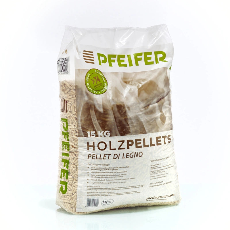 Drevené pelety PFEIFER A1 6 mm, 15 kg / Paleta 1050 kg (70 vriec × 15 kg)