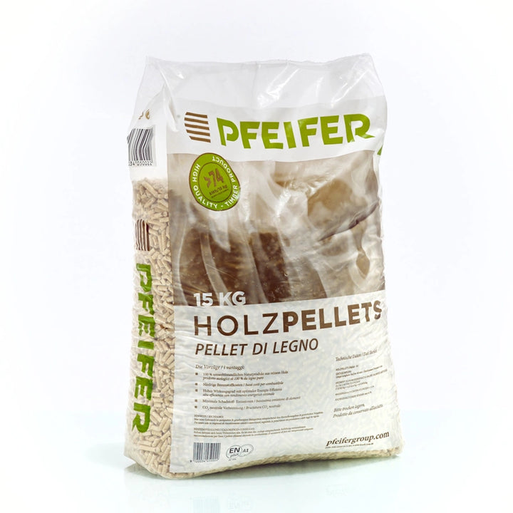 Drevené pelety PFEIFER A1 6 mm, 15 kg / Paleta 1050 kg (70 vriec × 15 kg)