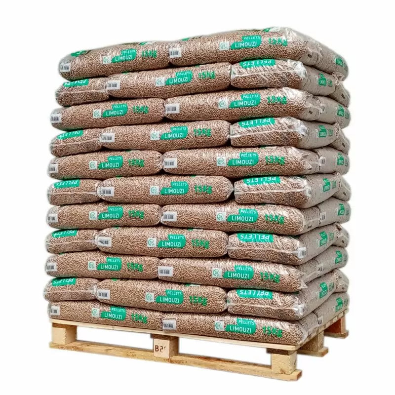 Drevené pelety Limouzi – Paleta 66 vriec × 15 kg / Kvalita: Premium 990 kg