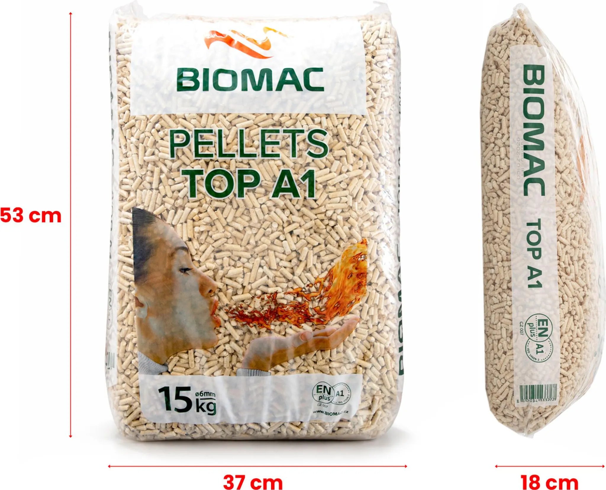 Drevené pelety TOP ENplus A1 v 15 kg vreci / Paleta 1050 kg (70 vriec ×15 kg)