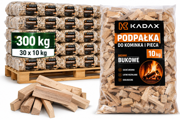 Bukové podpaľovacie drevo KADAX pre kachle – 300 kg (30 × 10 kg)
