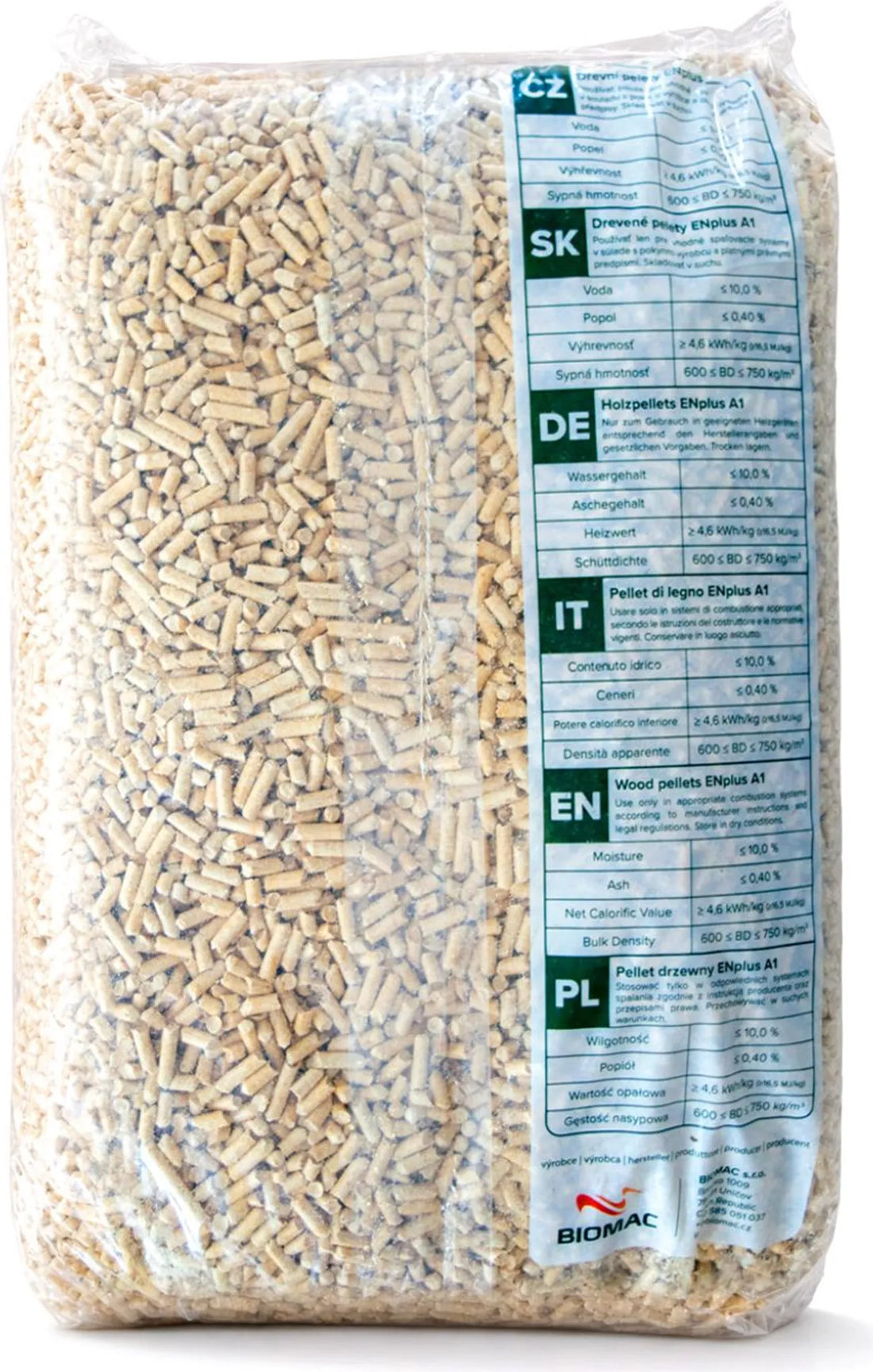 Drevené pelety TOP ENplus A1 v 15 kg vreci / Paleta 1050 kg (70 vriec ×15 kg)