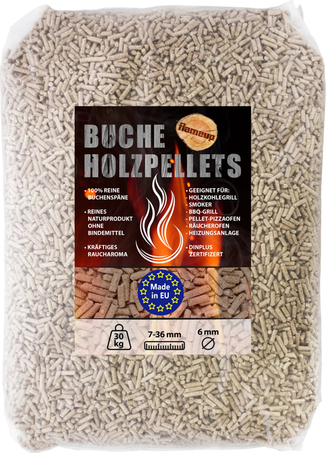 Bukové drevené pelety – 750 kg (25 vriec × 30 kg) – na grilovanie, údenie a pece na pizzu – pelety na varenie – vonkajšie pece – údenie – príslušenstvo na grilovanie Flameup