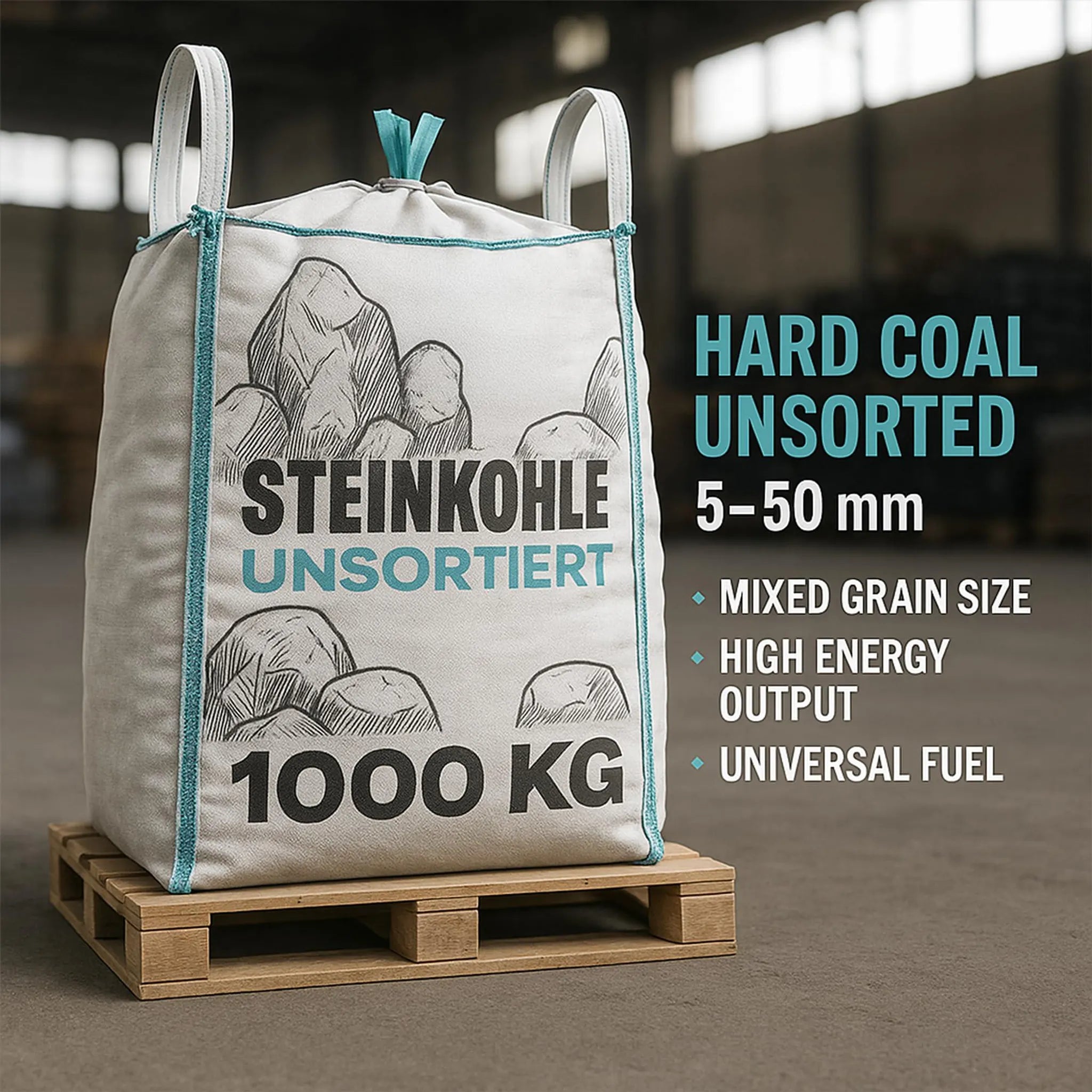 Steinkohle (hnedé uhlie): 1000 kg Anthrazitkohle (antracit): 5-50 mm Vysoká výhrevnosť Kúrenie v krbe Kúrenské uhlie GiDeli