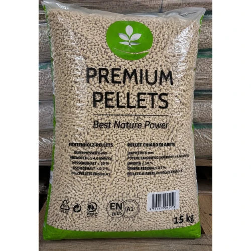 PRÉMIOVÉ PELETY – smrekové drevené pelety ENplus A1 / 1 050 kg (70 vriec × 15 kg)
