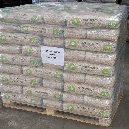 PRÉMIOVÉ PELETY – smrekové drevené pelety ENplus A1 / 1 050 kg (70 vriec × 15 kg)