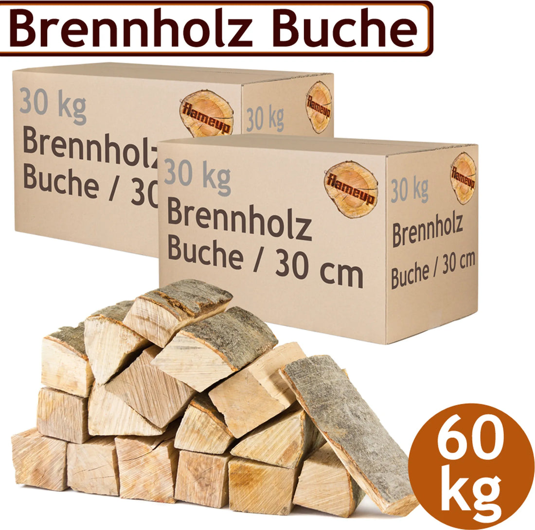 Bukové palivové drevo Flameup – 180 kg (3 × 60 kg)– polená s dĺžkou 30 cm – vhodné pre kachle, krby, vonkajšie ohniská a grily