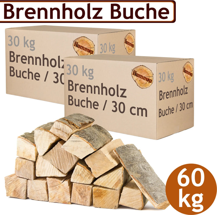 Bukové palivové drevo Flameup – 180 kg (3 × 60 kg)– polená s dĺžkou 30 cm – vhodné pre kachle, krby, vonkajšie ohniská a grily