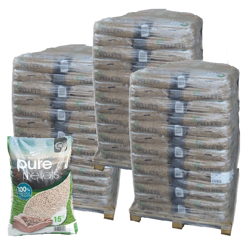 Prémiové drevené pelety Pure Pellet – 3 palety – 195 vriec, 2 925 kg