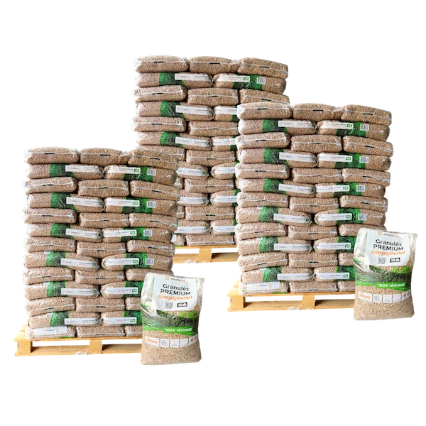 Prémiové drevené pelety SimplyPELLET – 3 palety – 195 vriec, 2 925 kg